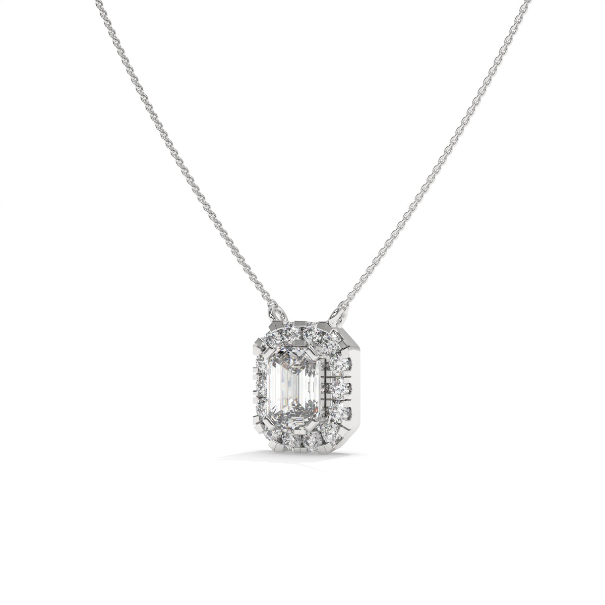 0.97 CTW Emerald Halo Diamond Pendant Necklace