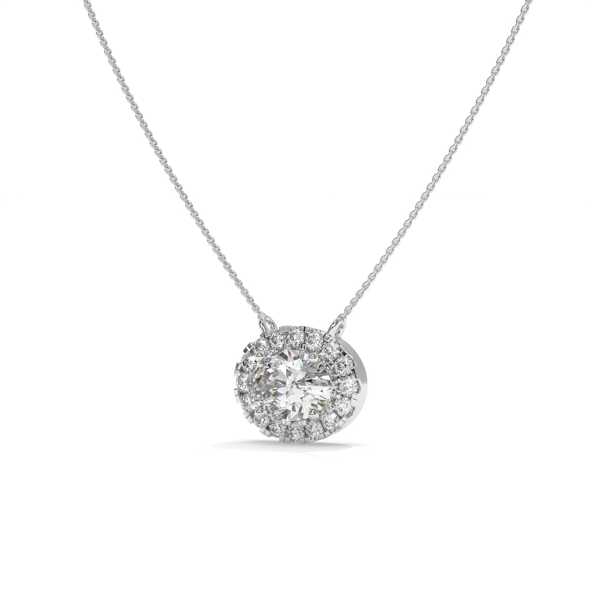 1.10 CT Diamond Halo Circle Pendant Necklace