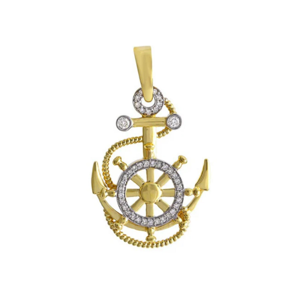 Gold anchor and wheel pendant with diamond accents GLAM NYC