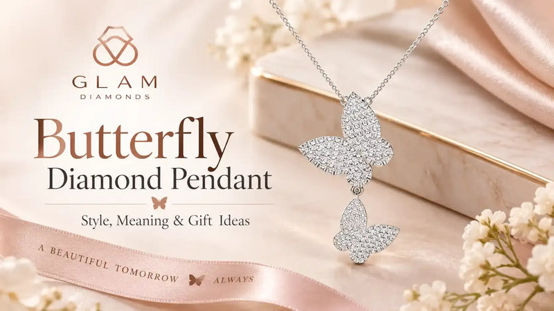 0.78 CTW Lab-Grown Diamond Butterfly Drop Pendant Necklace in Yellow, Rose, or White Gold