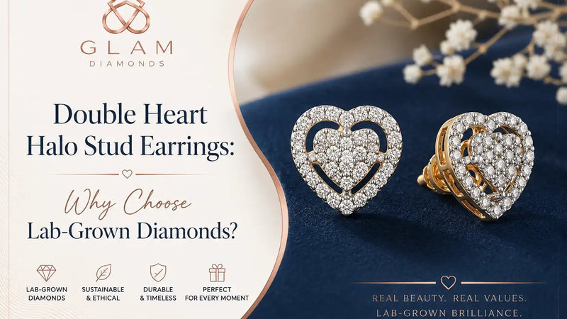 Double Heart Halo Stud Earrings | Lab-Grown Diamonds