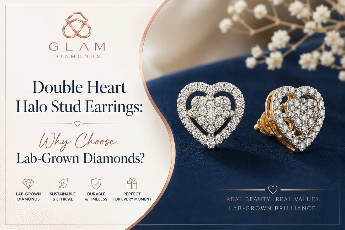 Double Heart Halo Stud Earrings | Lab-Grown Diamonds