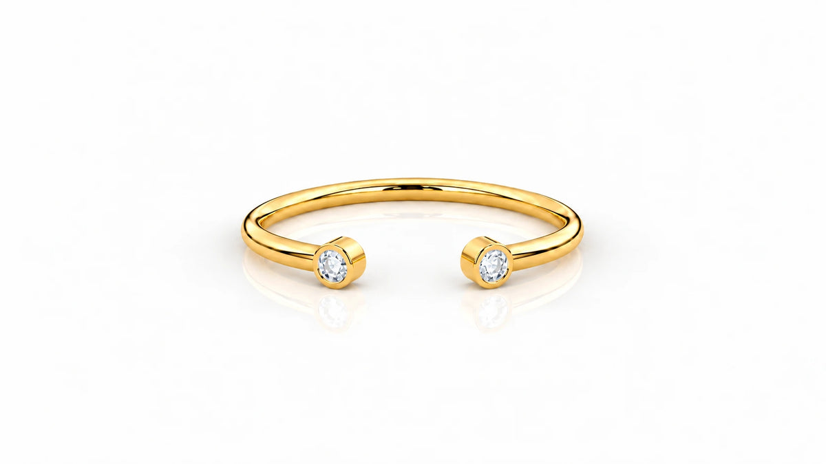 0.03 CTW Diamond Open Cuff Ring Yellow Gold Front View