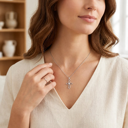0.08 CT Diamond Cross Pendant Necklace