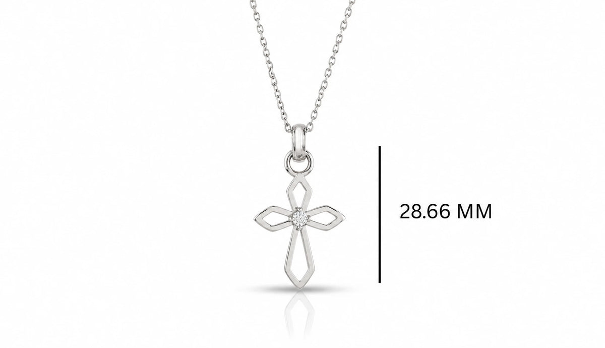0.08 CT Diamond Cross Pendant Necklace Measurement 