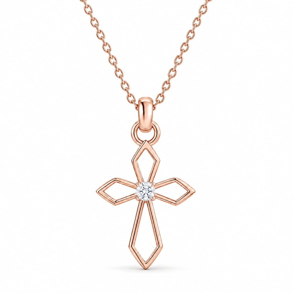 0.08 CT Diamond Cross Pendant Necklace Rose Gold