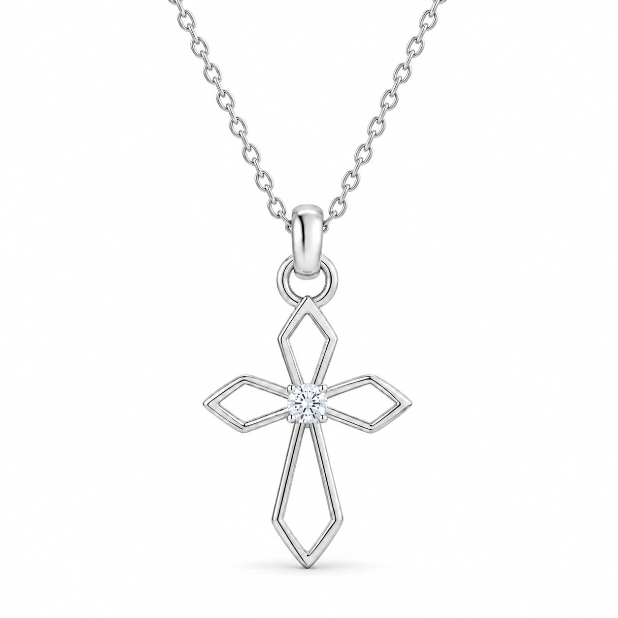 0.08 CT Diamond Cross Pendant Necklace White Gold