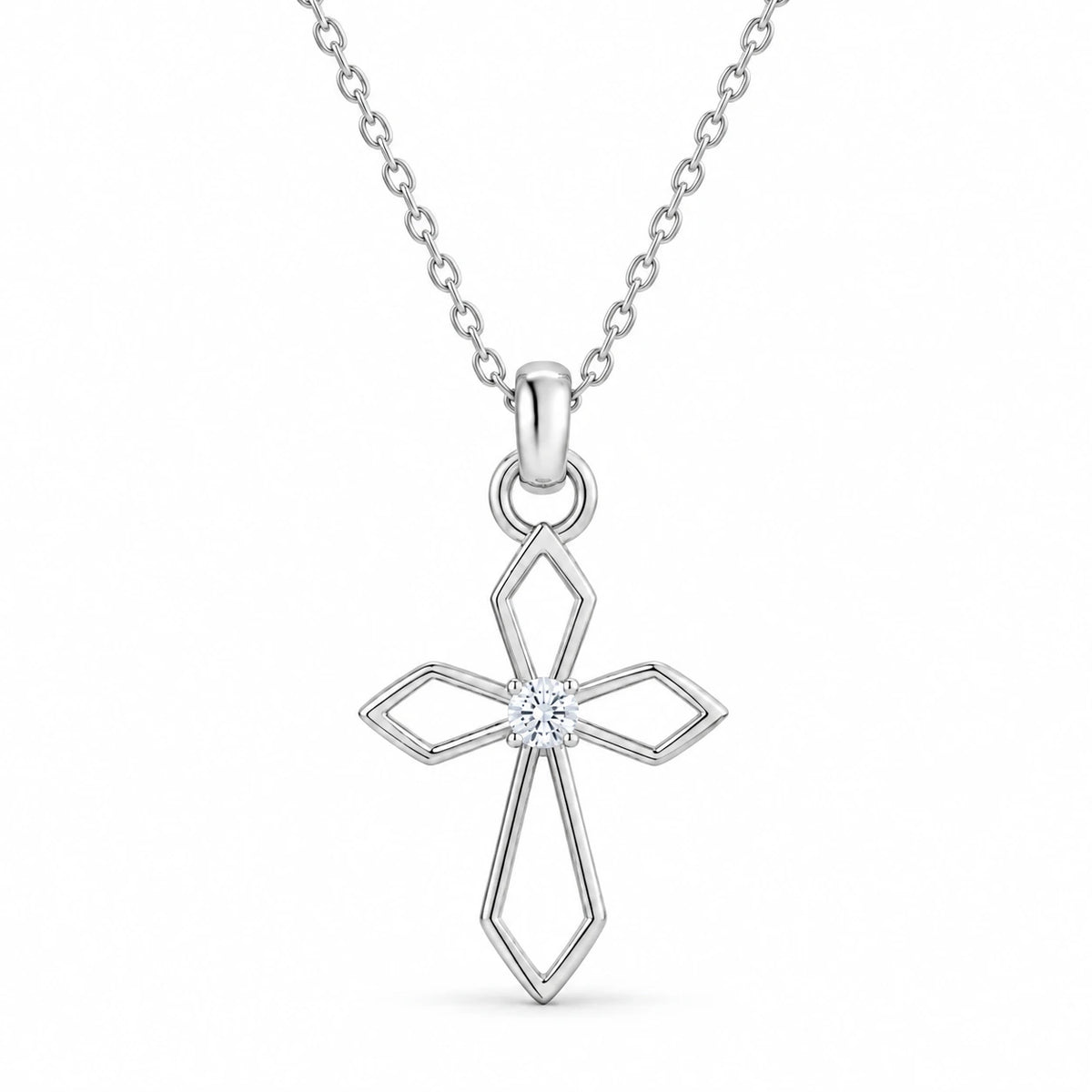 0.08 CT Diamond Cross Pendant Necklace White Gold