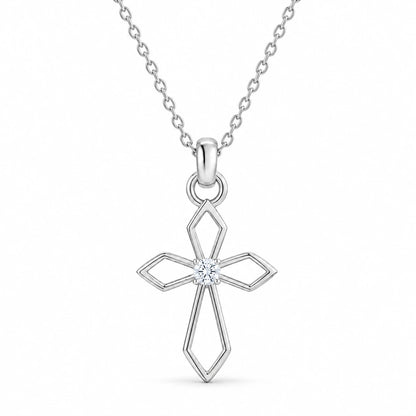 0.08 CT Diamond Cross Pendant Necklace White Gold