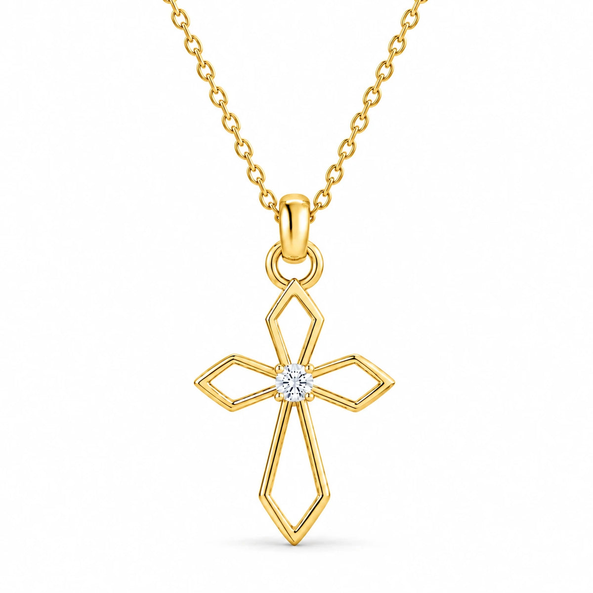 0.08 CT Diamond Cross Pendant Necklace Yellow Gold