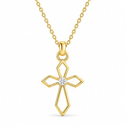 0.08 CT Diamond Cross Pendant Necklace Yellow Gold