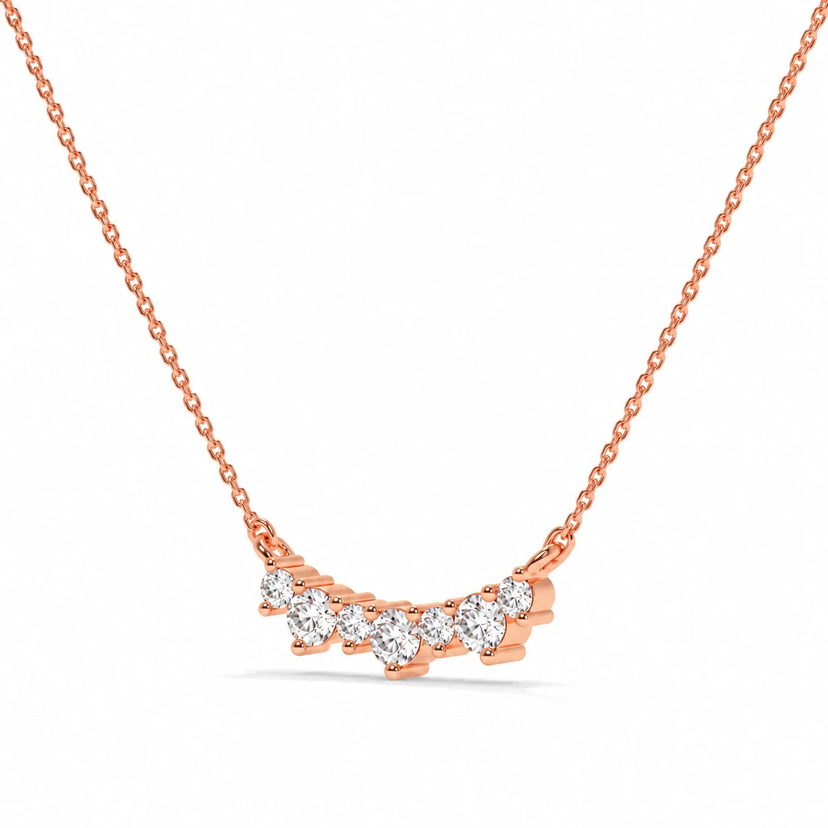 0.17 CTW Dainty Diamond Wave Pendant Necklace – Rose Gold – Angled View