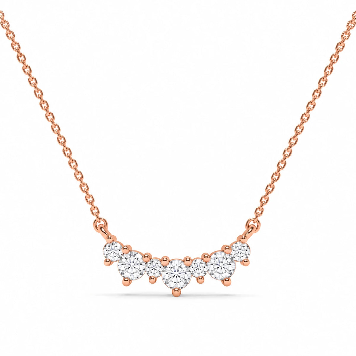 0.17 CTW Dainty Diamond Wave Pendant Necklace – Rose Gold – Front View