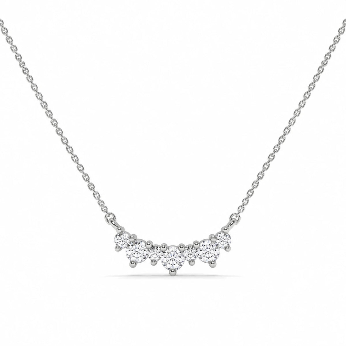 0.17 CTW Dainty Diamond Wave Pendant Necklace – White Gold – Front View