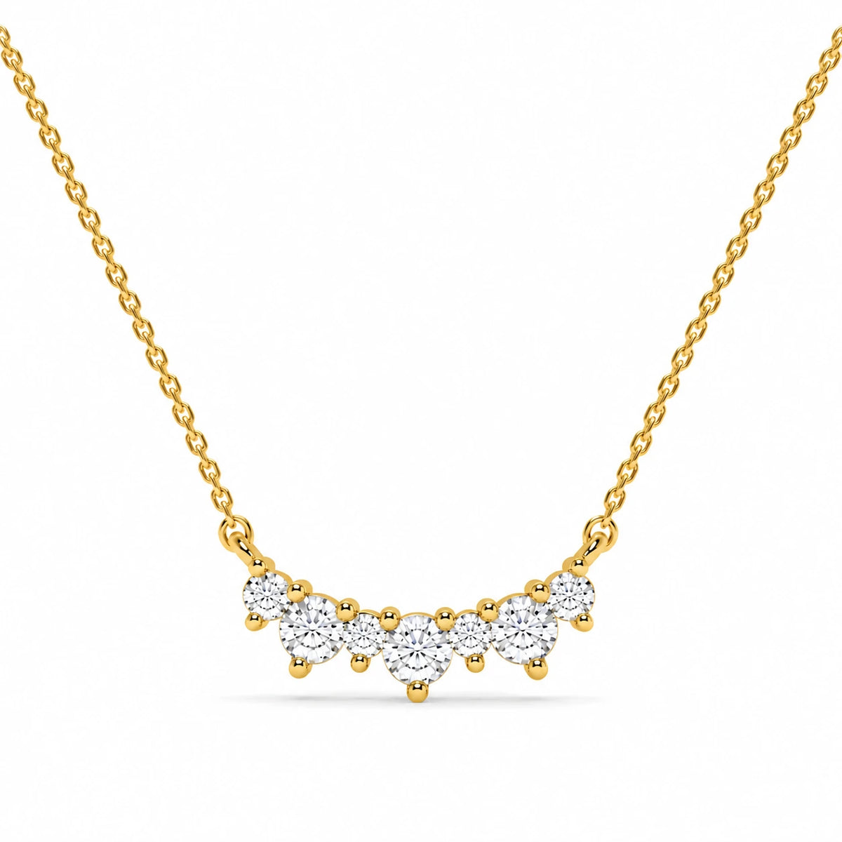 0.17 CTW Dainty Diamond Wave Pendant Necklace – Yellow Gold – Front View