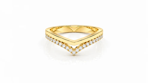 0.17 CT Diamond Chevron Band Ring Yellow Gold Front View 