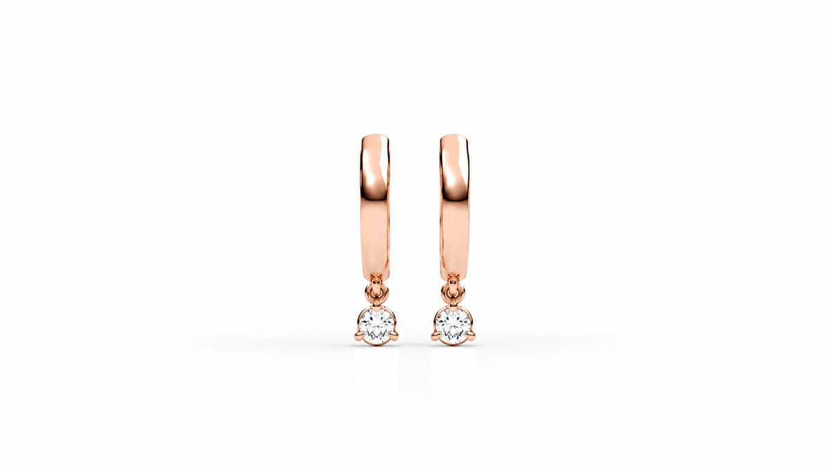 0.21 CTW Diamond Drop Huggie Hoop Earrings – Rose Gold Back View