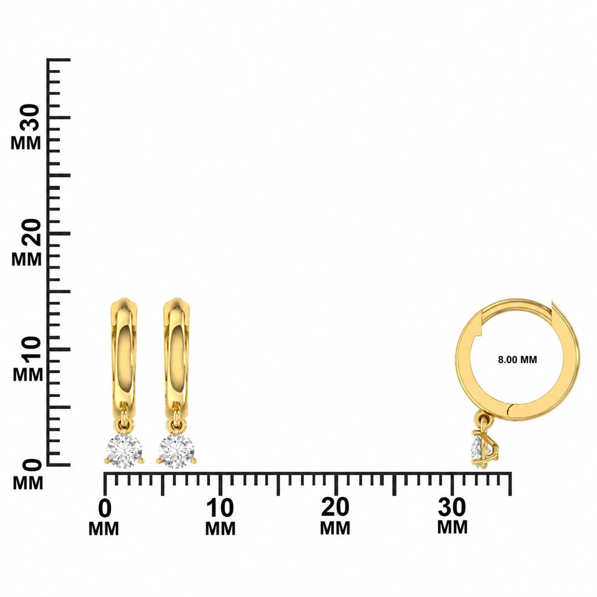 0.21 CTW Diamond Drop Huggie Hoop Earrings – Size Guide