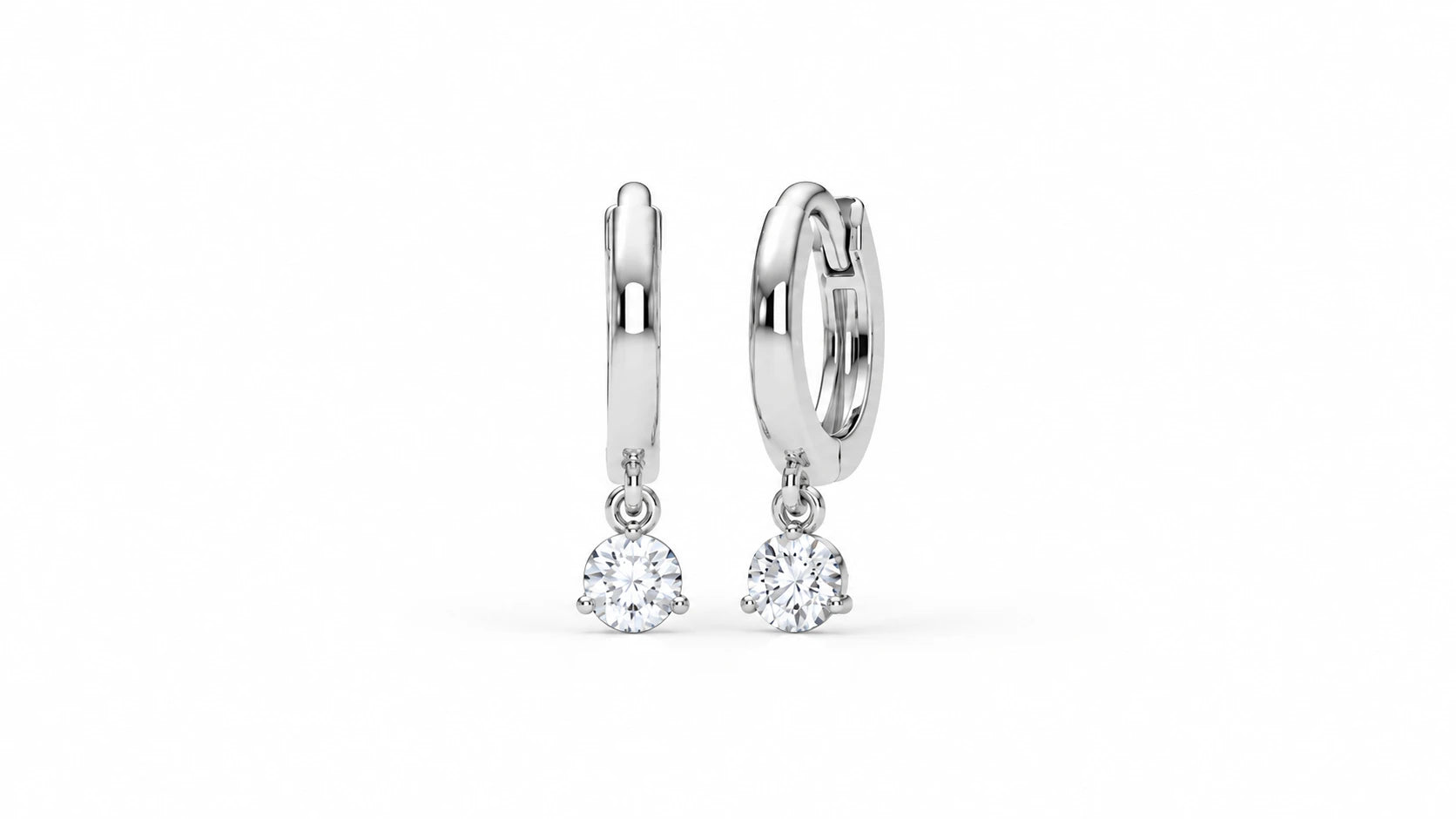 0.21 CTW Diamond Drop Huggie Hoop Earrings – White Gold Angled View