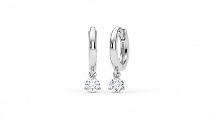 0.21 CTW Diamond Drop Huggie Hoop Earrings – White Gold Angled View