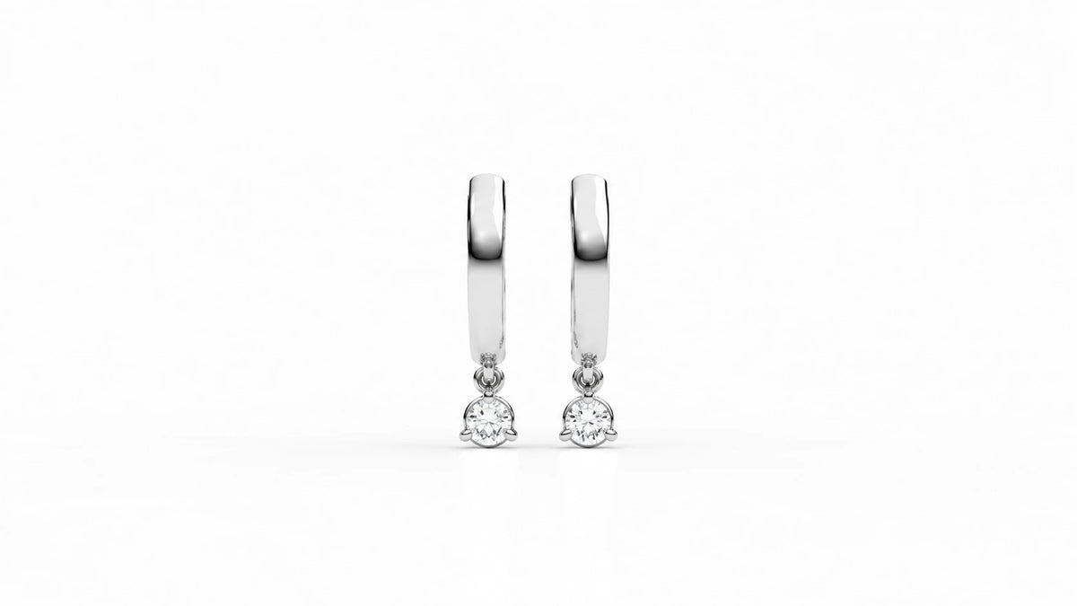 0.21 CTW Diamond Drop Huggie Hoop Earrings – White Gold Back View