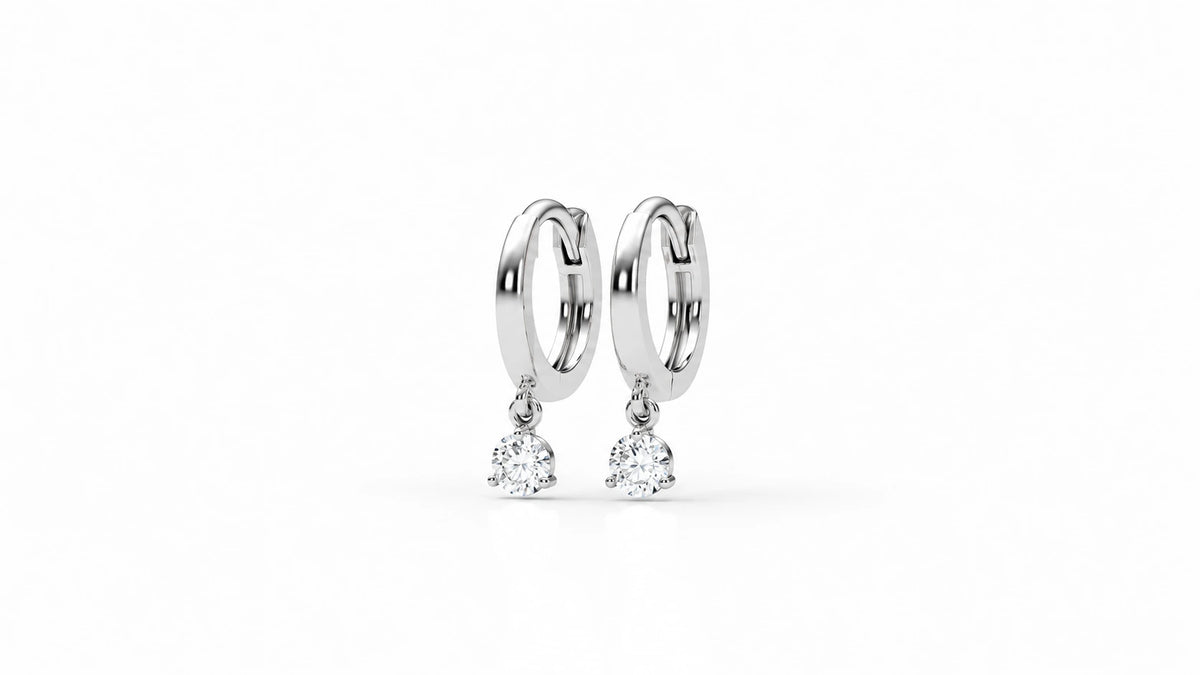 0.21 CTW Diamond Drop Huggie Hoop Earrings – White Gold Front View