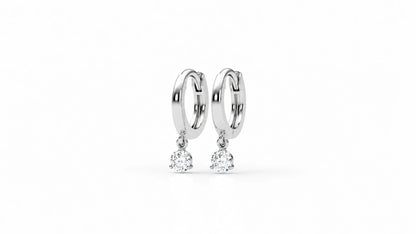 0.21 CTW Diamond Drop Huggie Hoop Earrings – White Gold Front View