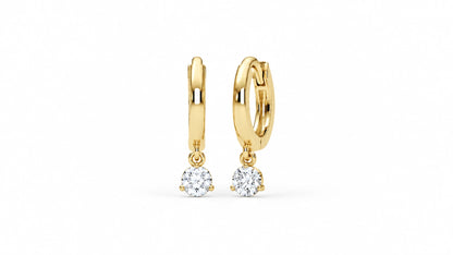 0.21 CTW Diamond Drop Huggie Hoop Earrings – Yellow Gold Angled View