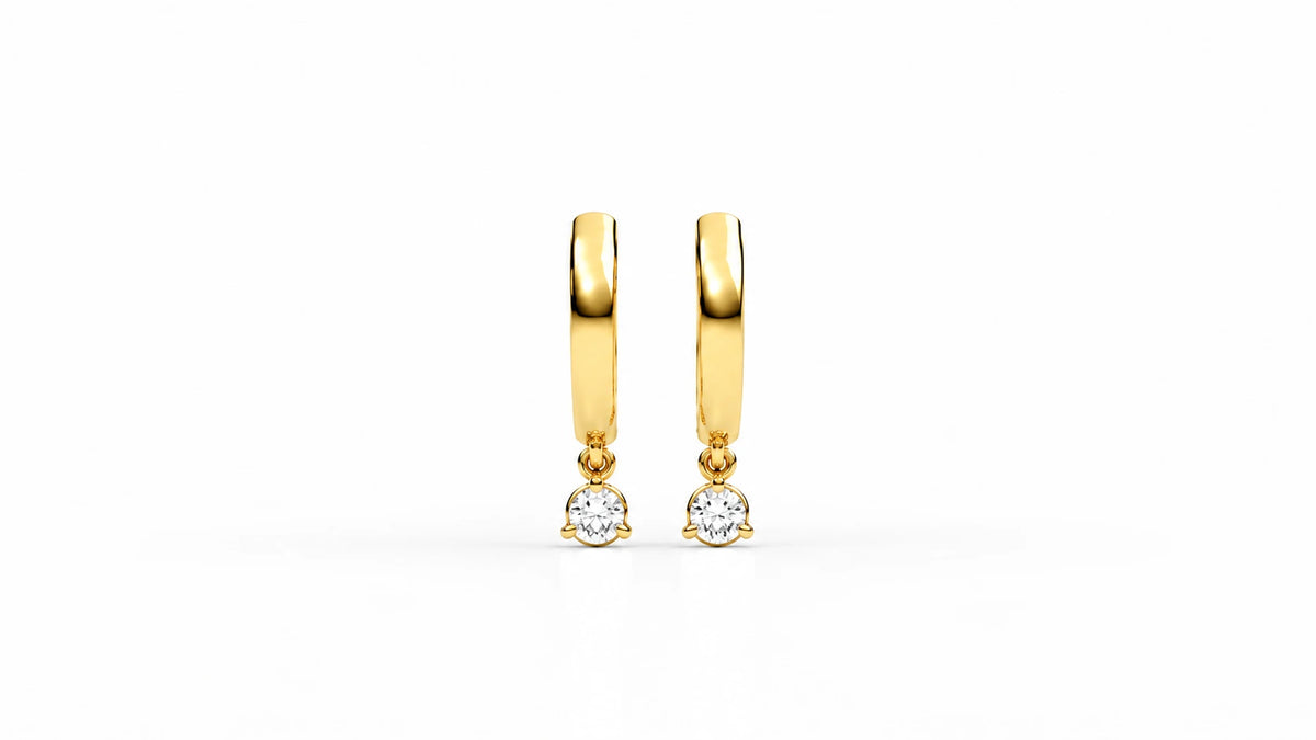 0.21 CTW Diamond Drop Huggie Hoop Earrings – Yellow Gold Back View