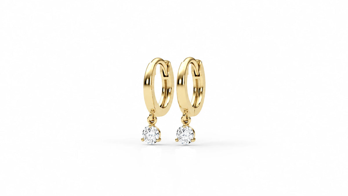 0.21 CTW Diamond Drop Huggie Hoop Earrings – Yellow Gold Front View