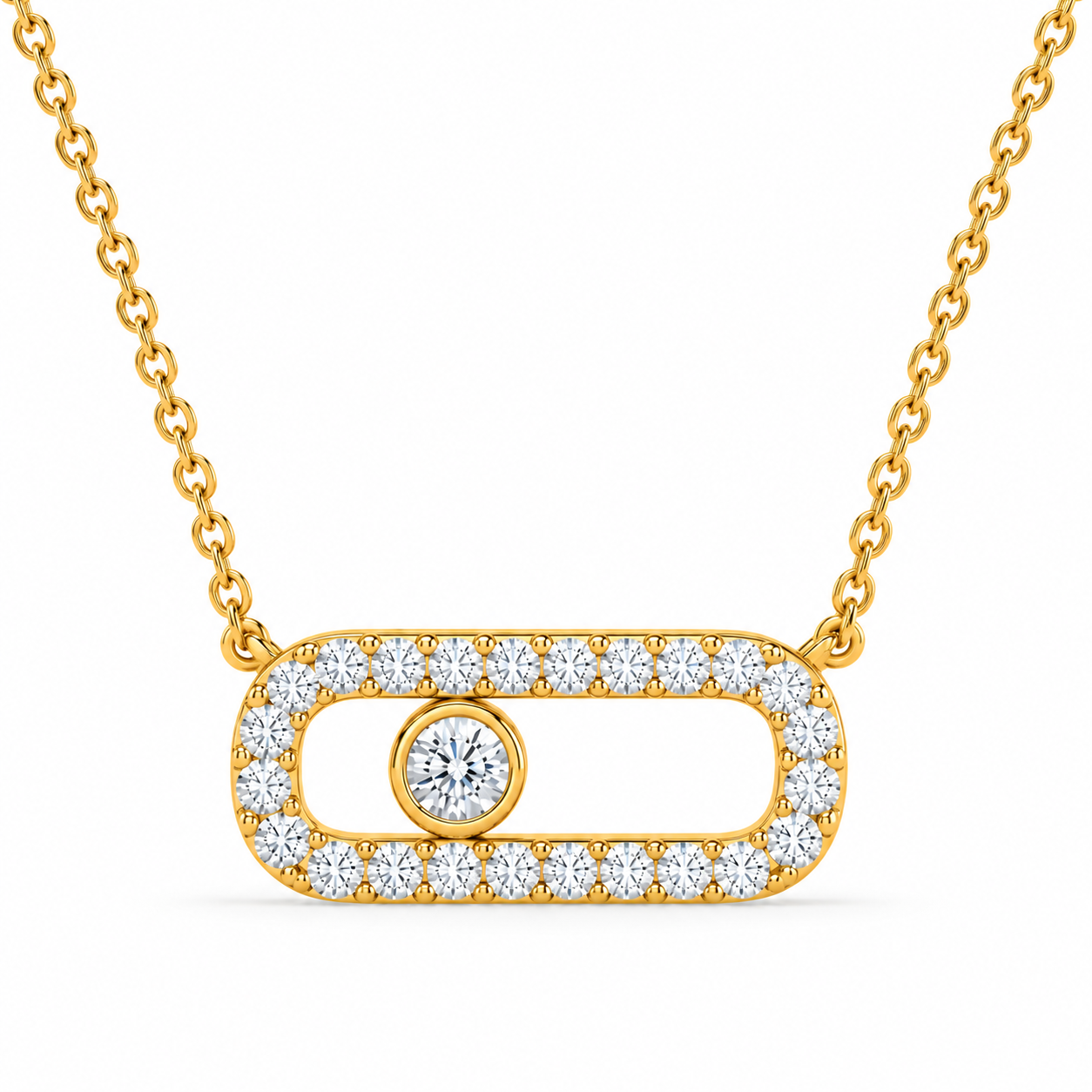 0.21 CT Diamond Oval Link Pendant Necklace