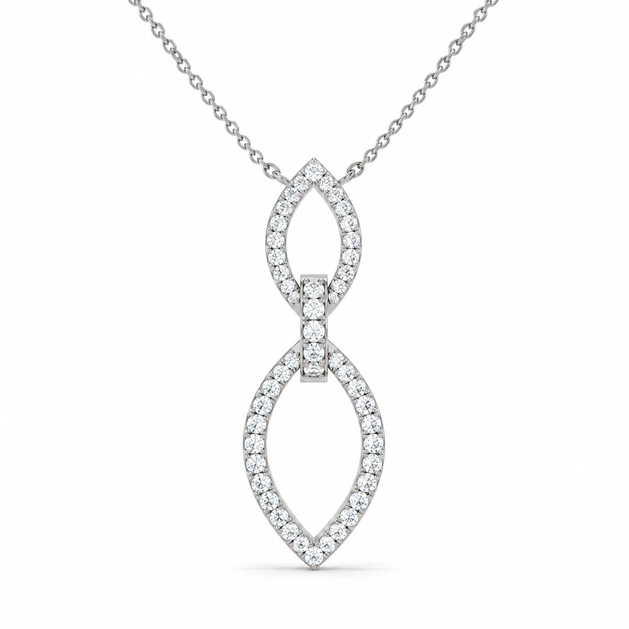 0.24 CT Diamond Double Marquise Drop Pendant Necklace - White Gold - Front View