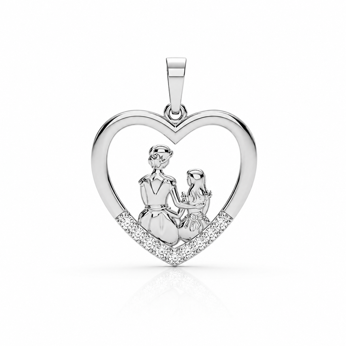 0.26 CTW Mother & Child Heart Diamond Pendant Necklace