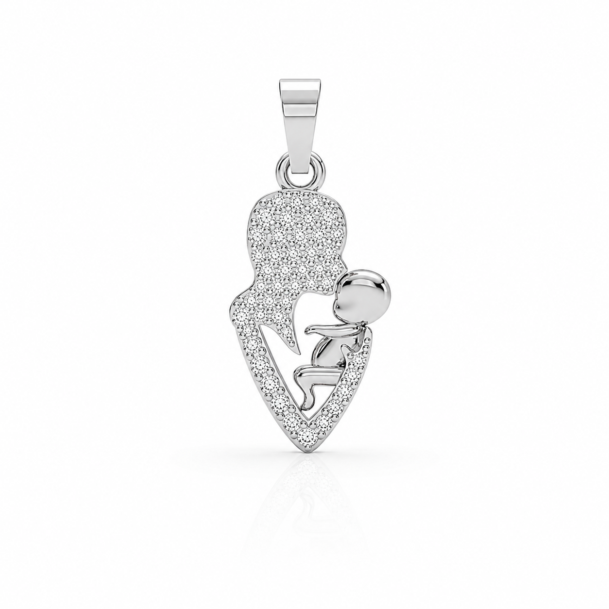 0.26 CTW Mother & Child Heart Diamond Pendant Necklace