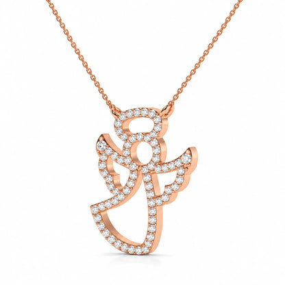 0.27 CTW Angel Diamond Pendant Necklace - Rose Gold - Side View