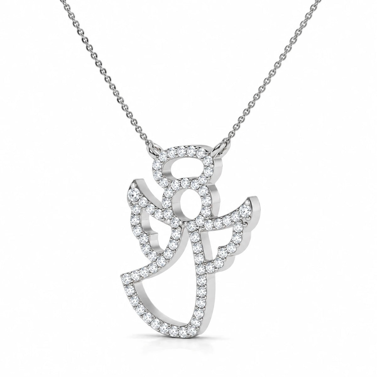 0.27 CTW Angel Diamond Pendant Necklace - White Gold - Front View