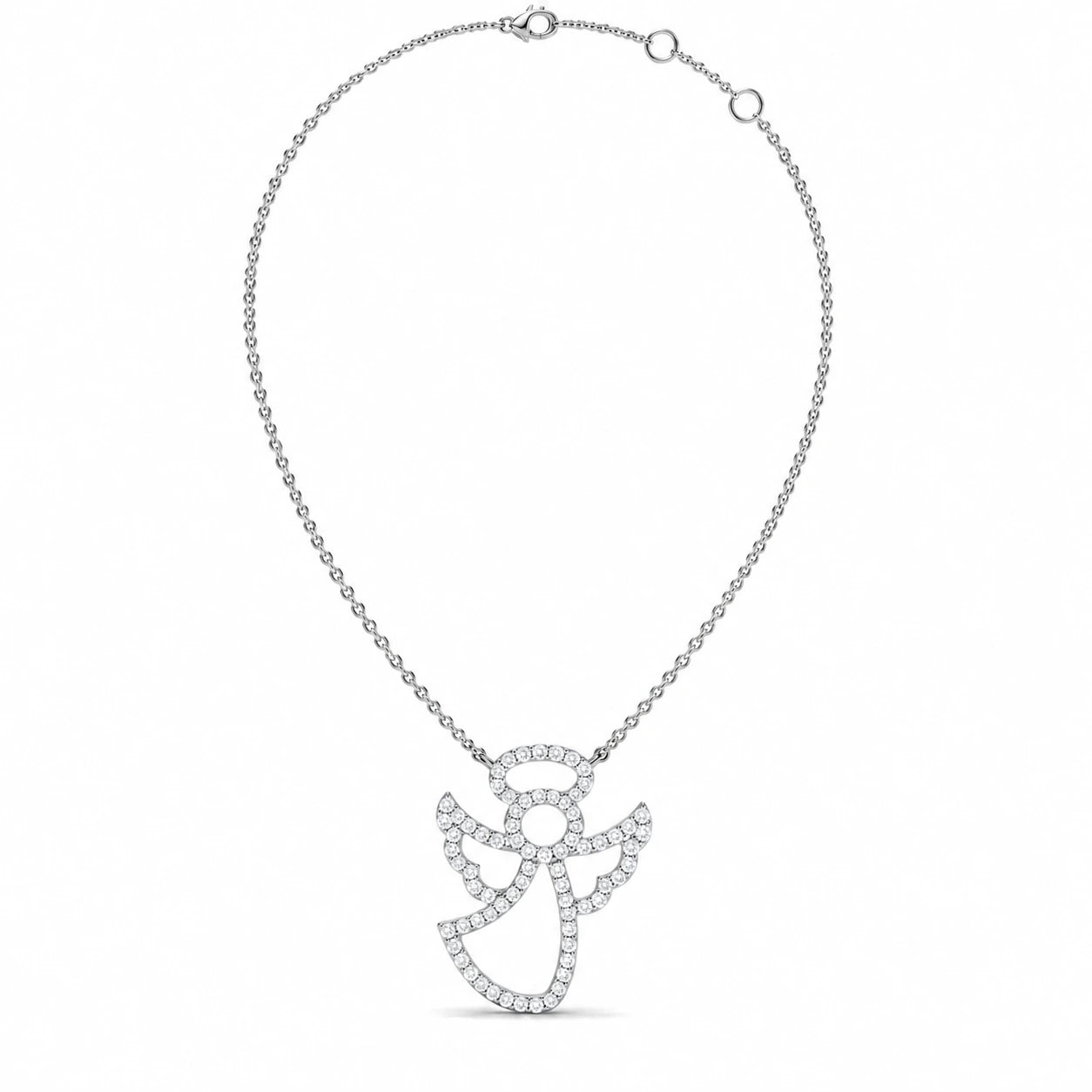 0.27 CTW Angel Diamond Pendant Necklace - White Gold - Full View