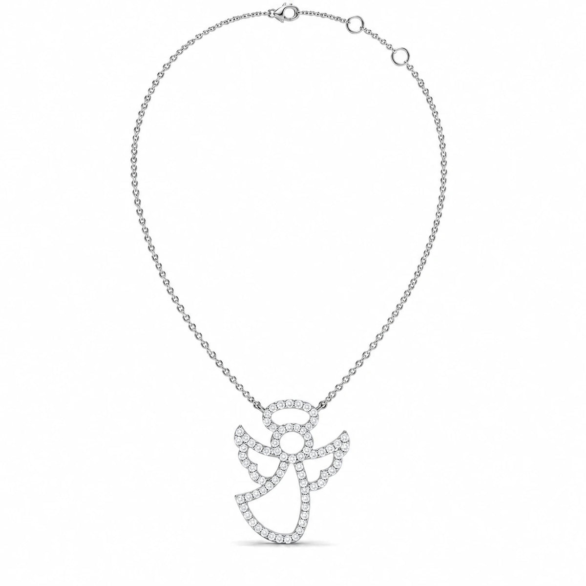 0.27 CTW Angel Diamond Pendant Necklace - White Gold - Full View