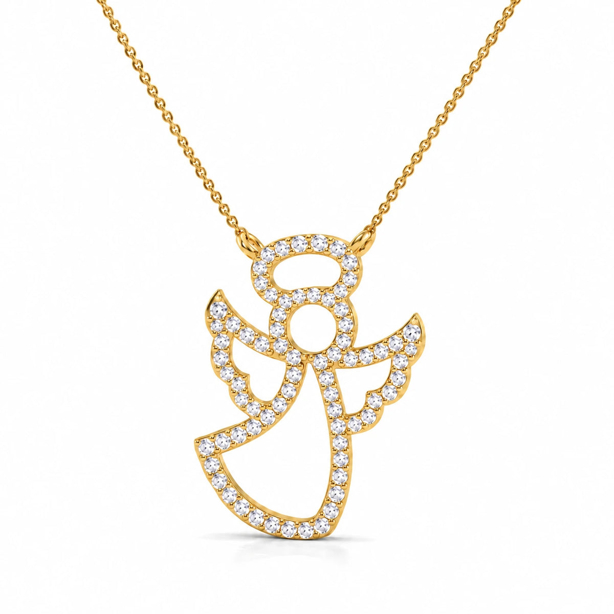 0.27 CTW Angel Diamond Pendant Necklace - Yellow Gold - Front View