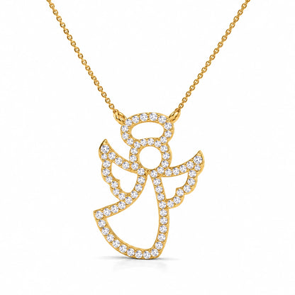 0.27 CTW Angel Diamond Pendant Necklace - Yellow Gold - Front View