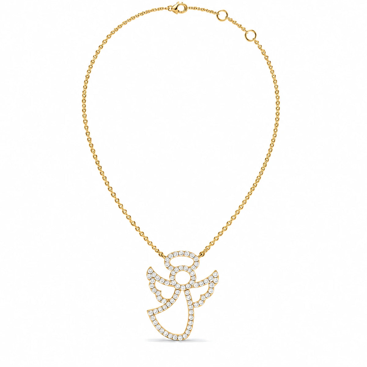 0.27 CTW Angel Diamond Pendant Necklace - Yellow Gold - Full View