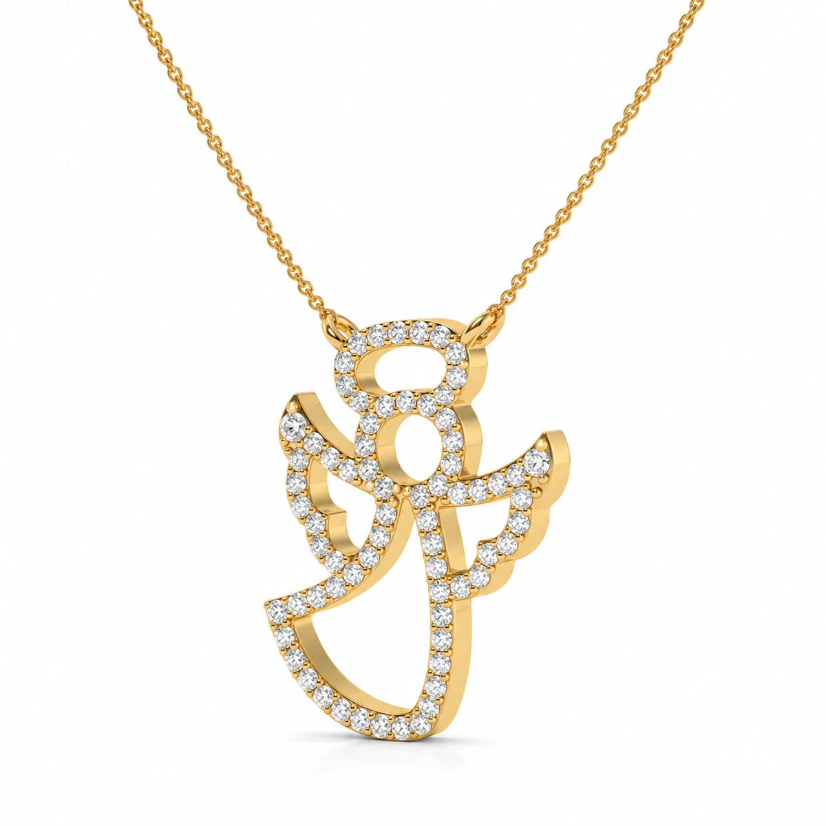 0.27 CTW Angel Diamond Pendant Necklace - Yellow Gold - Side View