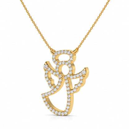 0.27 CTW Angel Diamond Pendant Necklace - Yellow Gold - Side View