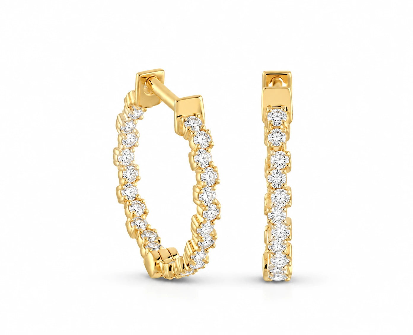 0.28 CTW Round Diamond Hoop Earrings – Yellow Gold Front View