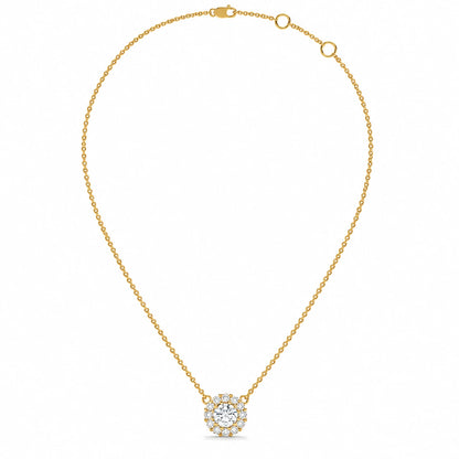 0.30 CT Diamond Halo Cluster Pendant Necklace - Yellow Gold - Full View
