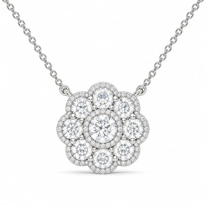 0.33 CT Diamond Cluster Flower Pendant Necklace – White Gold – Front View