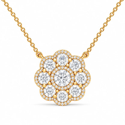 0.33 CT Diamond Cluster Flower Pendant Necklace – Yellow Gold – Front View