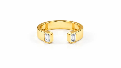 0.45 CTW Diamond Open Cuff Baguette Ring - Yellow Gold - Front View