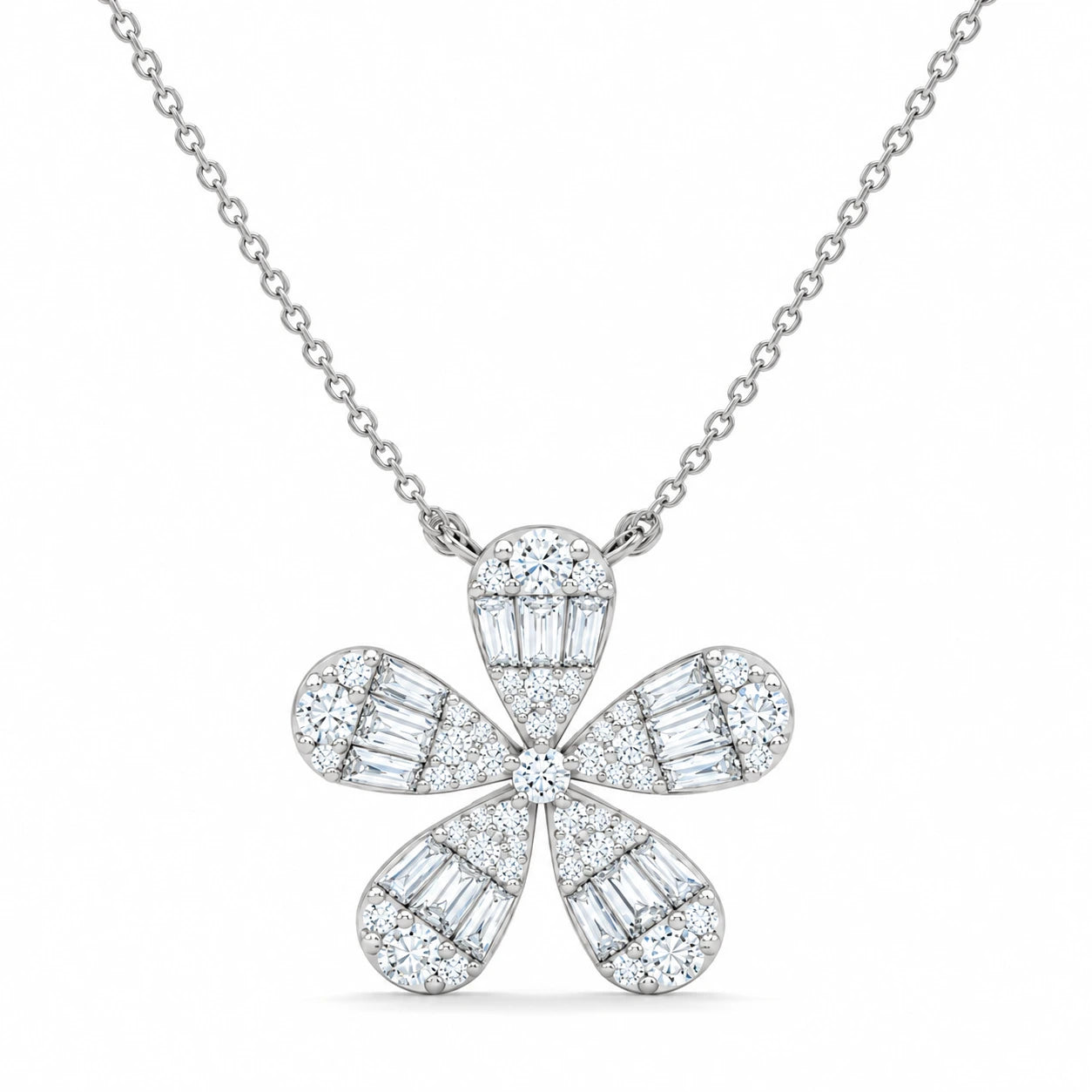0.47 CTW Lab-Grown Diamond Floral Pendant Necklace - White Gold - Front View
