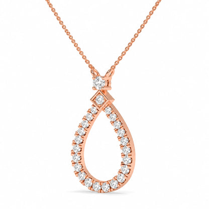 0.49 CTW Pear Halo Pendant Necklace - Rose Gold - Side View